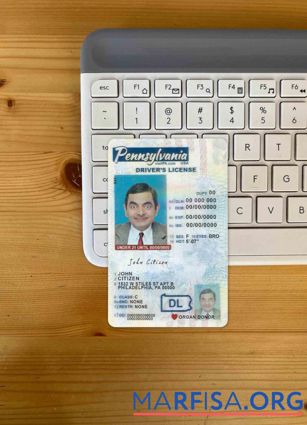 Realistic USA Pennsylvania driving license under 21 21 photolook example